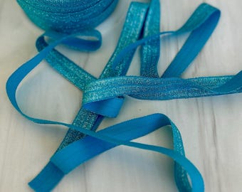 Elástico dobrável brilhante azul turquesa de 5/8" - Elástico para tiaras de bebê, costura e laços de cabelo - 1, 5 ou 10 jardas de 5/8 polegadas FOE