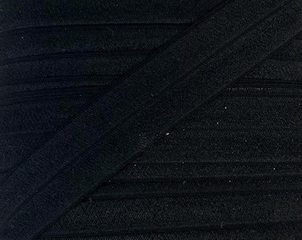 One Inch Black Fold Over Elastic in 1, 5 or 10 yards - Black 1" FOE Elastic For Headbands - Baby Headbands - Headband Supplies