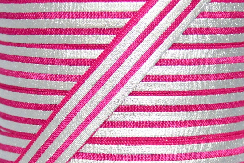 Elastic for Baby Headbands and Hair Ties Hot Pink and Silver Foil Metallic Stripe Print Fold Over Elastic 5 Yards 58 inch Printed FOE