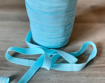 5/8" Baby Blue Glittering Fold Over Elastic - Elastic For Baby Headbands, Sewing and Hair Ties - 1, 5 or 10 Yards of 5/8 inch FOE