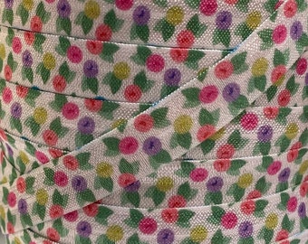 5/8" Flower Print Fold Over Elastic - Elastic for Baby Headbands and Hair Ties - 1 or 5 Yards 5/8 inch Printed FOE - Couture Craft Supply