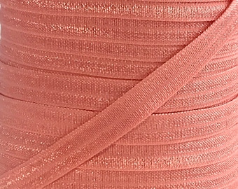 3/8" Light Coral Fold Over Elastic - Elastic For Baby Headbands and Hair Ties - 1, 5  or 10 yards Yards of 3/8 inch FOE