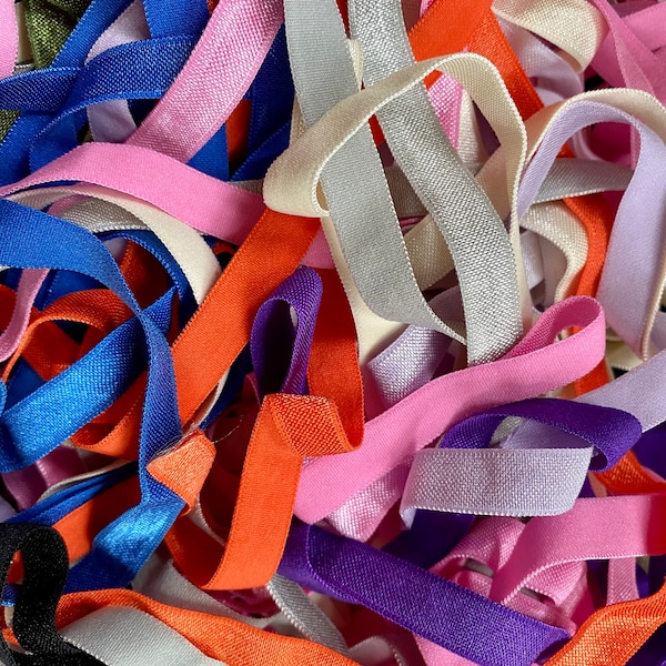 20 Yard 3/8" Grab Bag Solid 3/8" Flat Satin Elastic - FOE for DIY Hair Ties & Headbands - Perfect for Birthday Parties or Showers - Assorted