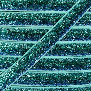 3/8&quot; Aqua/Turquoise Ombre Glitter Elastic - Elastic For Baby Headbands and Hair Ties - Sold in 1 and 5 Yard Lengths
