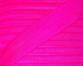 One Inch Neon Pink Fold Over Elastic - Pink  Elastic For Headbands - 1, 5 or 10 Yards of 1" FOE - Baby Headbands - Headband Supplies