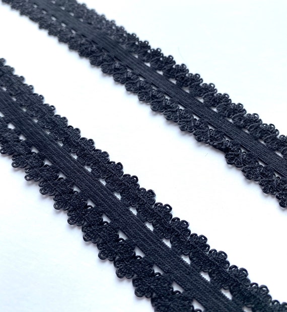 Black Picot Edge Lace Elastic - 5/8" Stretch Trim, DIY Headbands