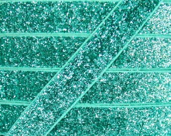 Elástico Aqua Glitter de 5/8" - Elástico para tiaras e laços de cabelo para bebês - Vendido em comprimentos de 1 e 5 jardas