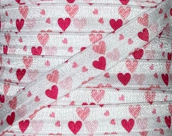 5/8" Valentine Heart Print Fold Over Elastic - Elastic for Headbands and Hair Ties -  5/8 inch Printed FOE