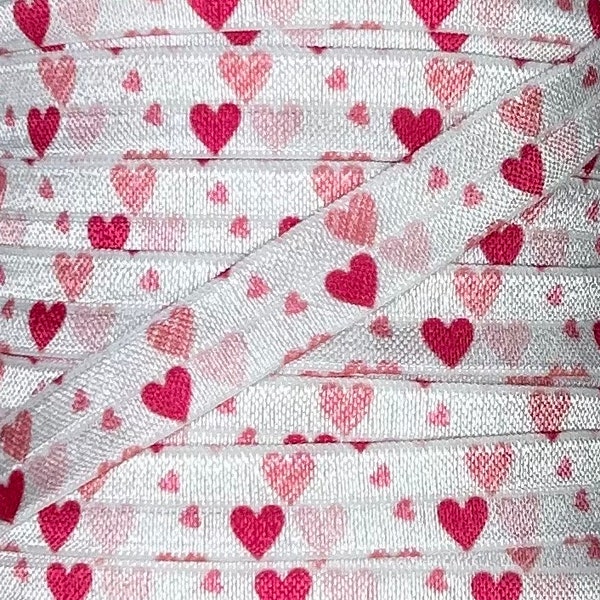 5/8" Valentine Heart Print Fold Over Elastic - Elastic for Headbands and Hair Ties -  5/8 inch Printed FOE