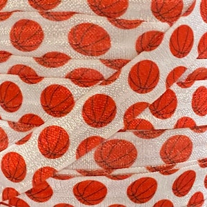5/8" Basketball Print Fold Over Elastic - Elastic for Headbands and Hair Ties - Printed FOE