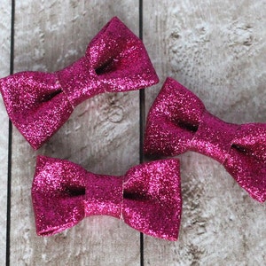 Set of 3 2.5&quot; Hot Pink Structured Glitter Bows - For DIY Headbands & Accessories