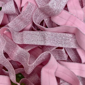 5/8&quot; Light Pink Glittering Fold Over Elastic - Elastic For Baby Headbands, Sewing and Hair Ties - 1, 5 or 10 Yards of 5/8 inch FOE