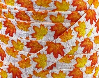 5/8" Fall Leaves Print Fold Over Elastic - Elastic for Baby Headbands and Hair Ties - 1 or 5 Yards 5/8 inch Printed FOE