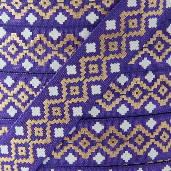 5/8" Purple and Gold Aztec Print Fold Over Elastic - Tribal - Southwest - Elastic for Baby Headbands & Hair Ties - 1 or 5 Yards Print FOE