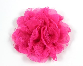 3.75 inch Chiffon Lace Flower in Hot Pink - Flower Head for Headbands and DIY Hair Accessories