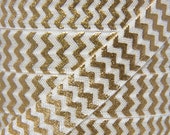 SALE!!! 5/8" Ivory and Gold Metallic Chevron Fold Over Elastic - Elastic for Baby Headbands and Hair Ties - 1 or 5 Yards Printed FOE