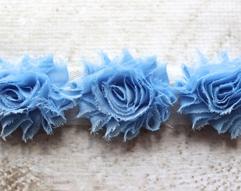 SALE!!! 2.5" Shabby Chiffon Flower Trim in Light Blue - 1/2 or 1 yard Lengths - Flower Trim for Headbands and DIY supplies