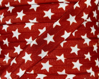 5/8" Red & White Stars print Fold Over Elastic- Elastic for Baby Headbands and Hair Ties-5 Yards 5/8 inch Printed FOE - Couture Craft Supply