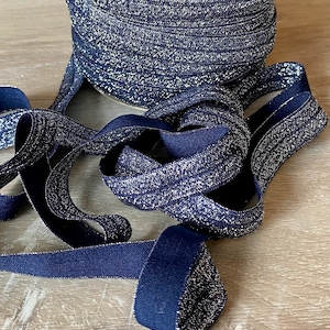 5/8&quot; Navy Blue Glittering Fold Over Elastic - Elastic For Baby Headbands, Sewing and Hair Ties - 1, 5 or 10 Yards of 5/8 inch FOE