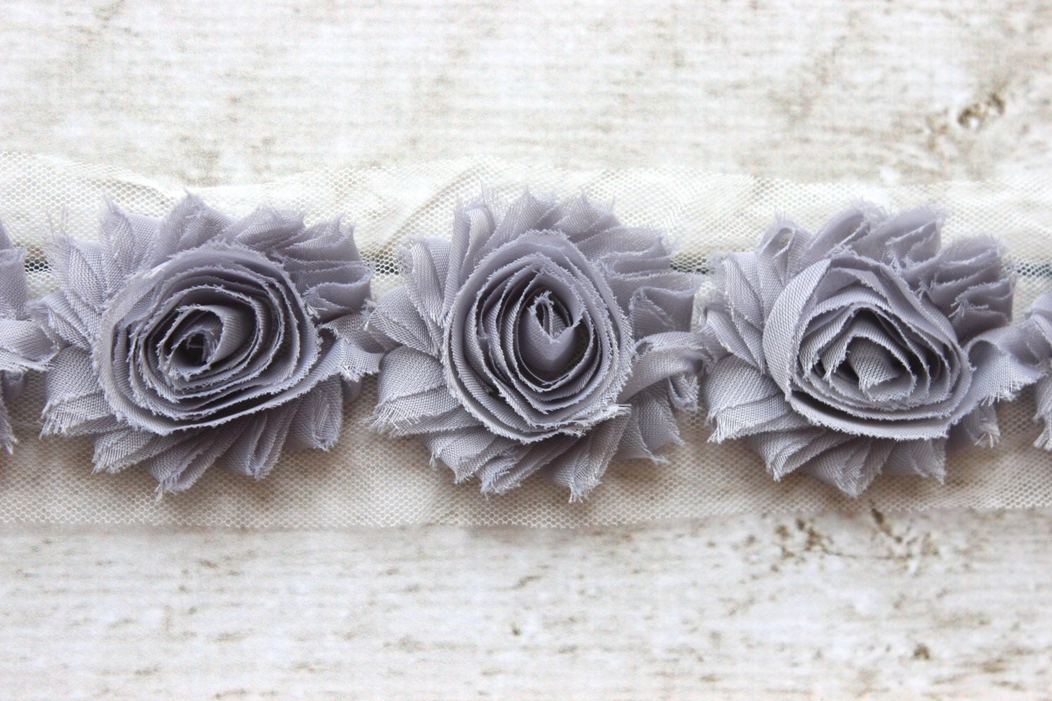 1 yard plum 2.5/" shabby chiffon rose trim flowers DIY baby headband