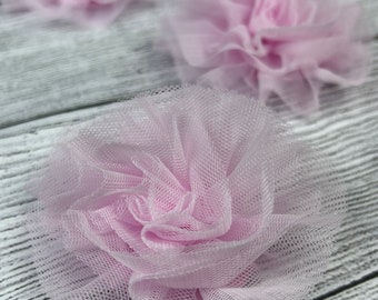 Set of 5 4”  Tulle Flowers in Light Pink - Flower Head for Headbands and DIY Hair Accessories