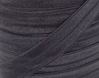 5/8 " Charcoal Fold Over Elastic - FOE Elastic For Baby Headbands, Hair Ties and Sewing in 1, 5 or 10 yard lengths