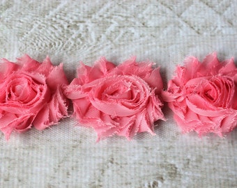 SALE!!! 2.5" Shabby Chiffon Flower Trim in Salmon - 1/2 or 1 yard Flower Trim for Headbands and DIY supplies