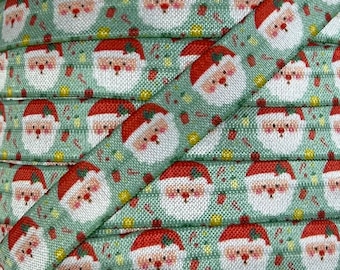 5/8" Christmas Santa Print Fold Over Elastic- Elastic for Baby Headbands and Hair Ties - 5 Yards 5/8 inch Printed FOE