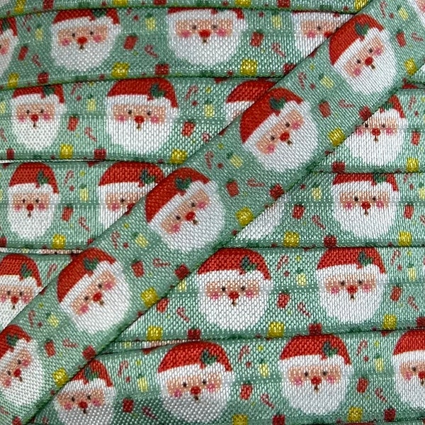 5/8" Christmas Santa Print Fold Over Elastic- Elastic for Baby Headbands and Hair Ties - 5 Yards 5/8 inch Printed FOE