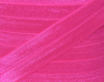 One Inch Hot Pink Fold Over Elastic - Pink  Elastic For Headbands - 1, 5 or 10 Yards of 1" FOE - Baby Headbands - Headband Supplies