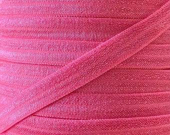 3/8" Hot Pink Fold Over Elastic - Elastic For Baby Headbands, and Sewing Projects, 1, 5 or 10 yards of foe