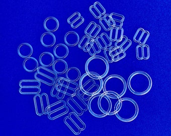 Clear Plastic adjusters in 3/8" or 5/8" Clear Plastic Adjusters - Each set Includes Sliders & Rings