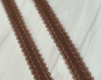 5/8" in wide Brown Picot edge stretch lace elastic - 5/8 lace elastic in 1 or 5 yards - Lace Elastic for headbands - Stretch Elastic
