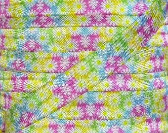 5/8" Daisy Print Fold Over Elastic - Elastic for Headbands and Hair Ties - 1 or 5 Yards 5/8 inch Printed FOE - Couture Craft Supply