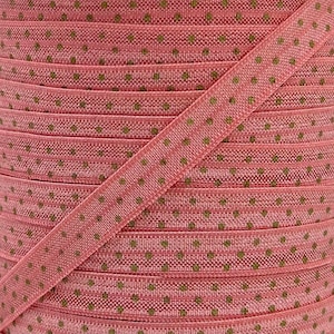 3/8&quot; Coral Dots Print Fold Over Elastic - Elastic for Baby Headbands and Hair Ties - 1 or 5 Yards FOE