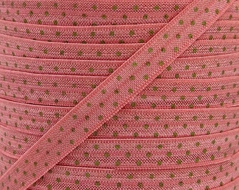 3/8" Coral Dots Print Fold Over Elastic - Elastic for Baby Headbands and Hair Ties - 1 or 5 Yards FOE