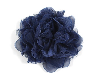 3.75 inch Chiffon Lace Flower in Navy - Flower Head for Headbands and DIY Hair Accessories