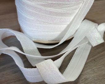 5/8" Iridiscente Blanco Brillante Pliegue sobre Elástico - Elástico para diademas de bebé, costura y corbatas para el cabello - 1, 5 o 10 yardas de 5/8 pulgadas FOE