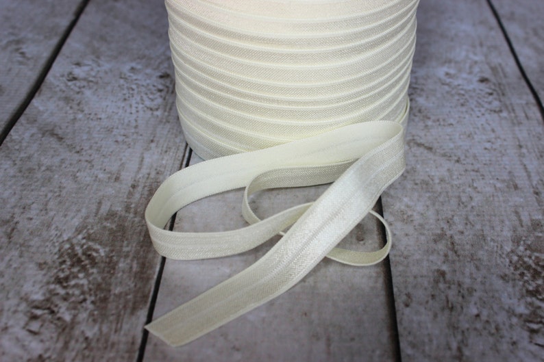 5/8 Ivory Fold Over Elastic Elastic For Baby Headbands and Hair Ties 1, 5 or 10 Yards of 5/8 inch FOE image 2