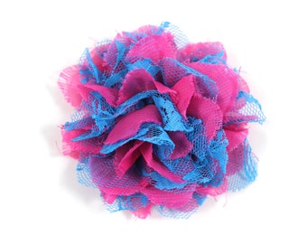 3.75 inch Chiffon Lace Flower in Hot Pink & Turquoise - Flower Head for Headbands and DIY Hair Accessories