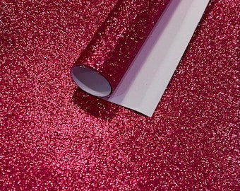 9x12" - Raspberry Pink Glitter Fabric Sheet- Canvas Backed Fine Glitter Fabric Sheet- For Kids projects-Home Decor-bags-Jewelry-Hair Bows
