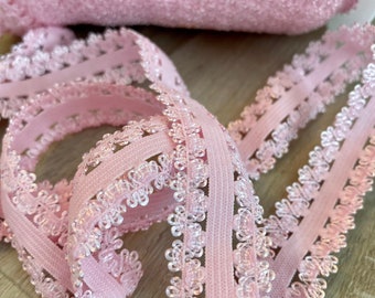 5/8" Lace Elastic in 1 or 5 Yards - Pink Picot edge stretch lace elastic - elastic by the yard- Lace Elastic for headbands - Stretch Elastic