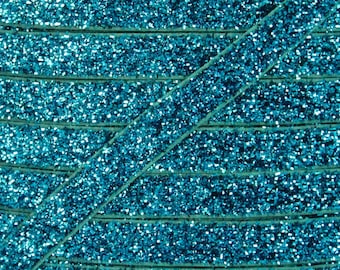 3/8 tums turkos glitterresår - Resår för babyhårband och hårsnoddar - 5 meter 3/8 tums glitter FOE
