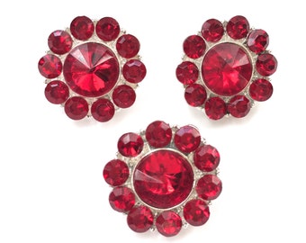 Set of 3 Acrylic Rhinestone Buttons in Red - Perfect for DIY Headbands, Accessories, and Clothing