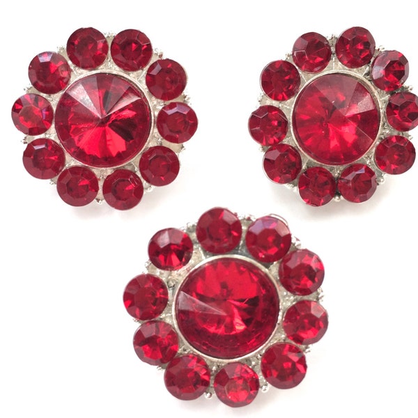 Set of 3 Acrylic Rhinestone Buttons in Red - Perfect for DIY Headbands, Accessories, and Clothing