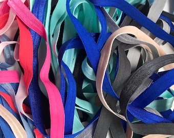 20 Yard 3/8" Grab Bag Solid 3/8" Fold Over Elastic - FOE for DIY Hair Ties & Headbands - Perfect for Birthday Parties or Showers - Assorted
