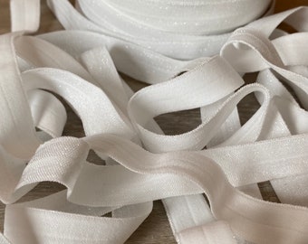 Pliegue blanco brillante de 5/8 "sobre elástico - Elástico para diademas de bebé, costura y corbatas para el cabello - 1, 5 o 10 yardas de FOE de 5/8 pulgadas