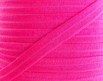 3/8 " Shocking Pink Fold Over Elastic - FOE Elastic For Baby Headbands, Hair Ties and Sewing