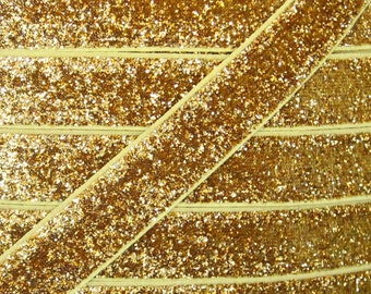5/8" Gold Glitter Elastic - Elastic For Baby Headbands and Hair Ties - 1 or 5 Yard Lengths
