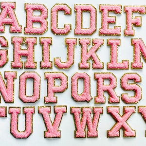 Chenille letter Varsity Patch in Pink, Lavender and White 3M self adhesive backing approx. 2.5 in tall image 1